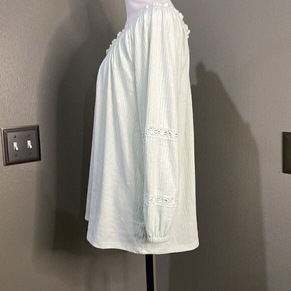 Lane Bryant Mint Green Off Shoulder Tunic Blouson-Sleeve Ribbed Knit Top - Picture 9 of 13